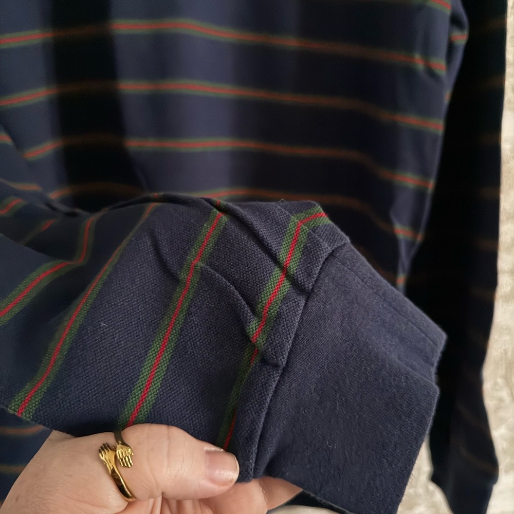Vintage 90s Polo by Ralph Lauren Men's Long-Sleeve Navy Stripe Polo - Picture 5 of 8